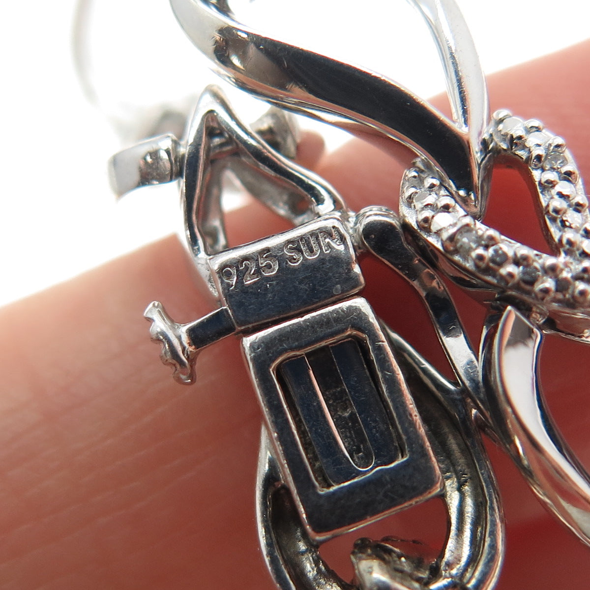 SUN 925 Sterling Silver Real Round-Cut Diamond Heart Link Bracelet 6.25"