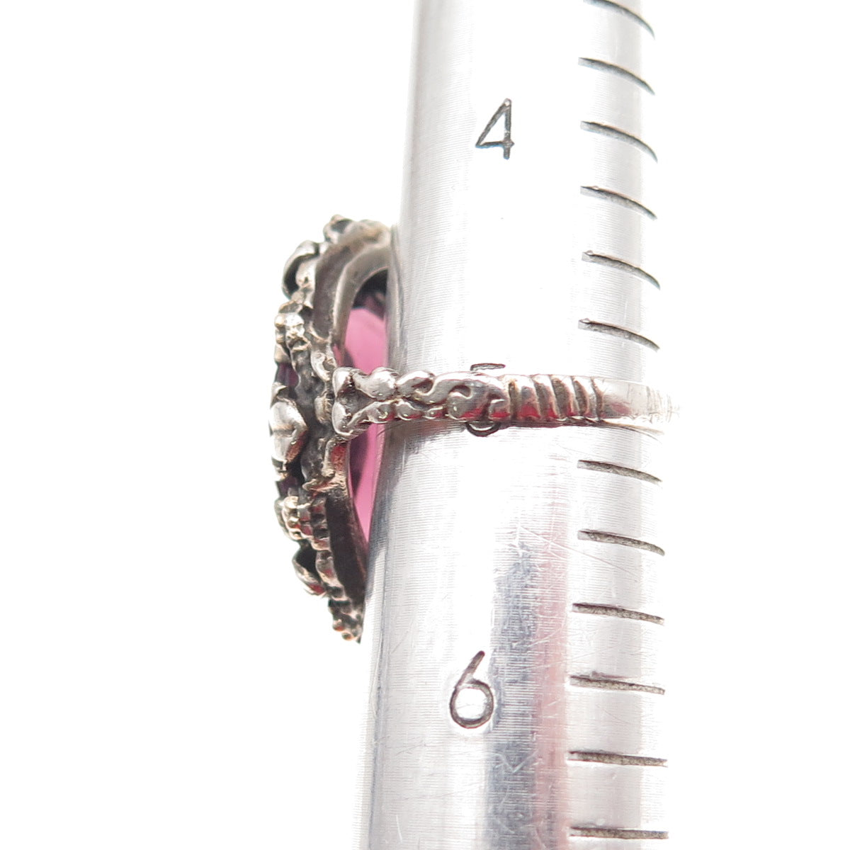 925 Sterling Silver Antique Victorian Purple Rhinestone Oxidized Ring Size 5