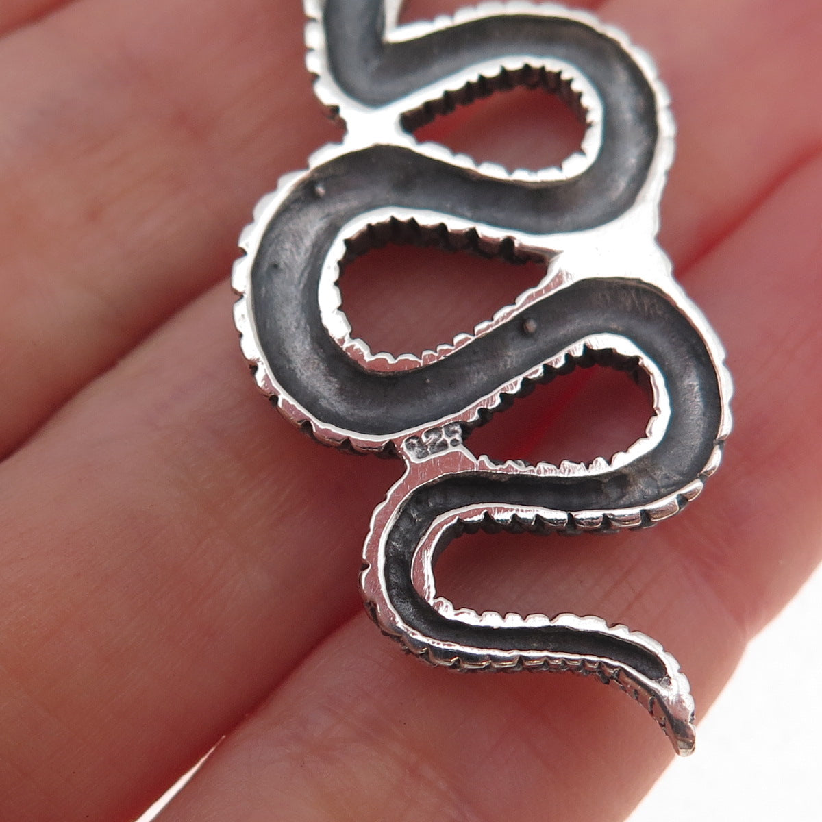 925 Sterling Silver Vintage Snake Oxidized Pendant