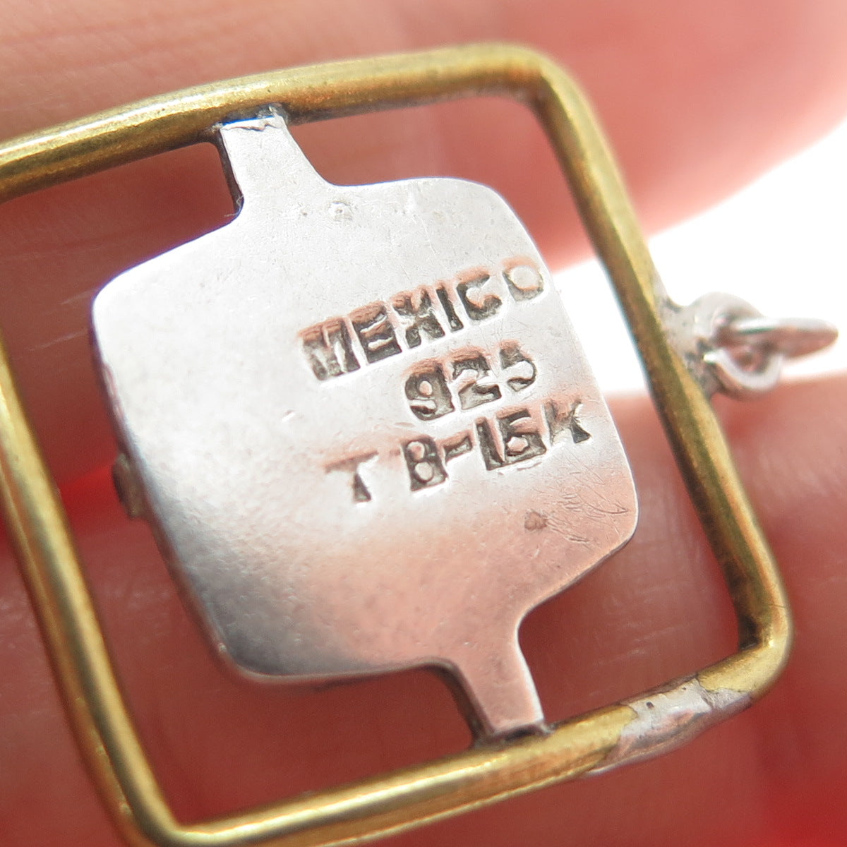 925 Sterling Silver 2-Tone Vintage Mexico Modernist Square Dangle Earrings