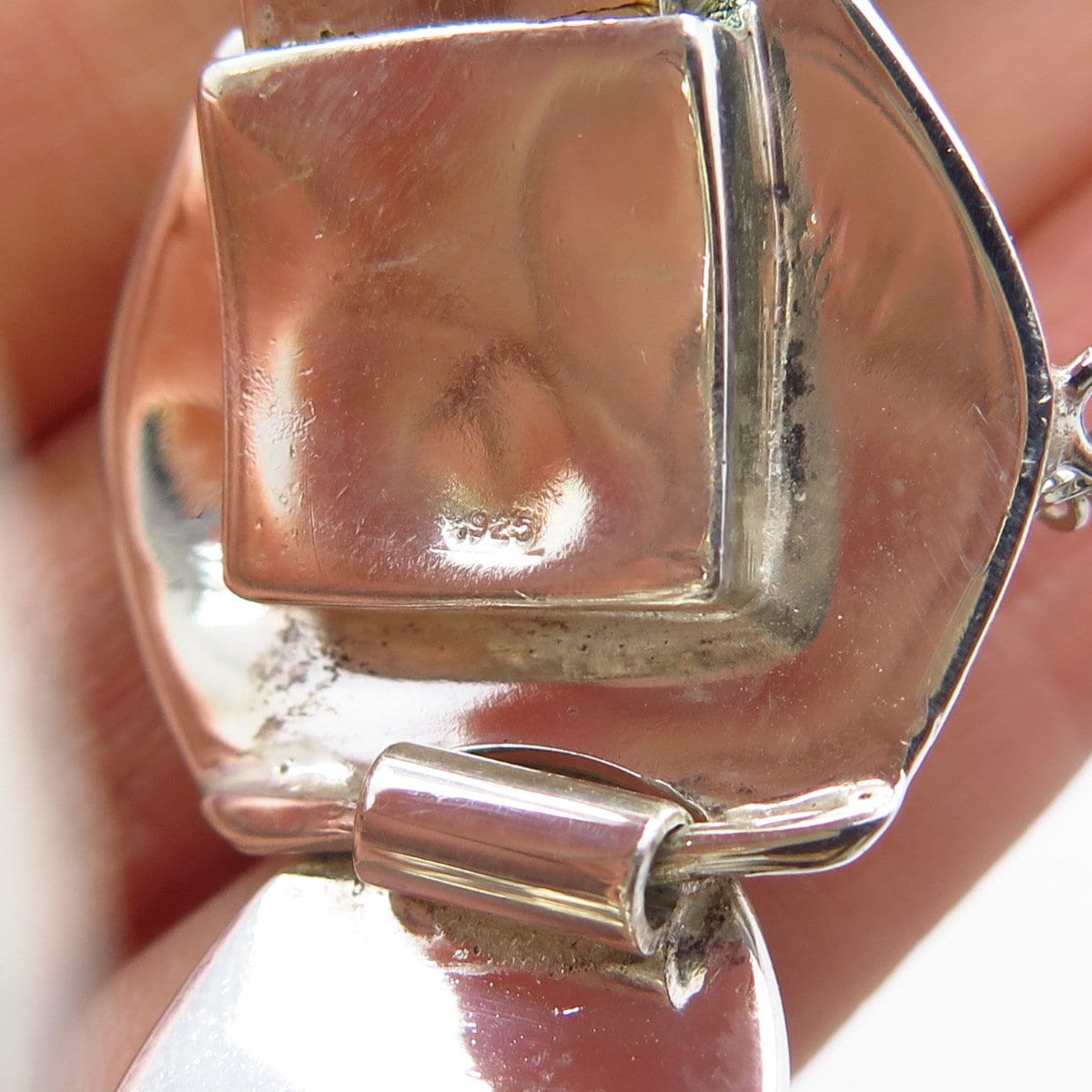 925 Sterling Silver Vintage Real Black Onyx Gemstone Modernist Bracelet 6.75"