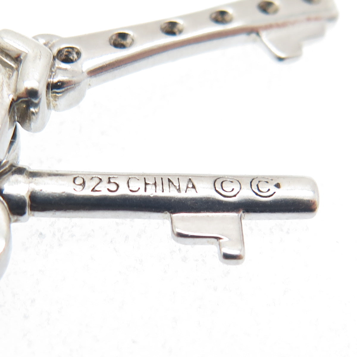 925 Sterling Silver Real Diamond Heart & Club Key Double Charm Pendant