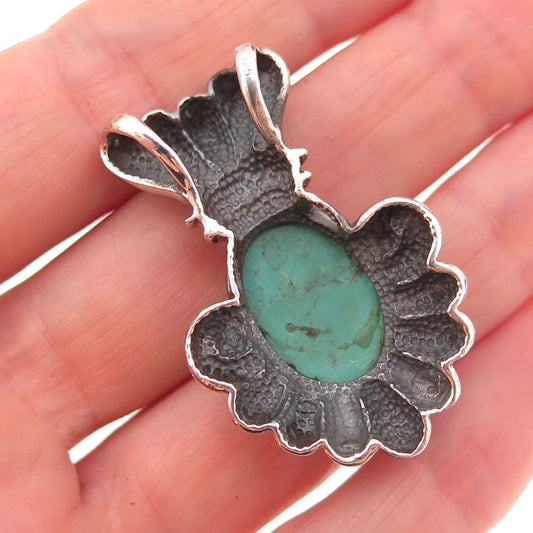 925 Sterling Silver Vintage Real Kingman Turquoise Oxidized Slide Charm Pendant