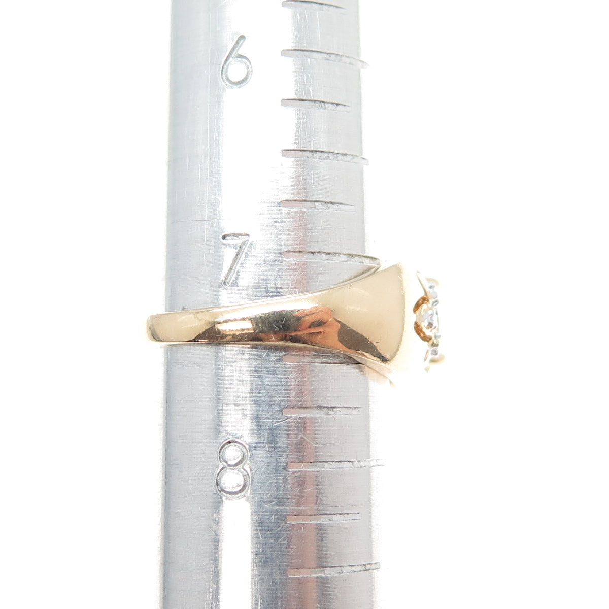 ROSS SIMONS 925 Sterling Silver Gold Plated Real Diamond & Citrine Ring Size 7.5