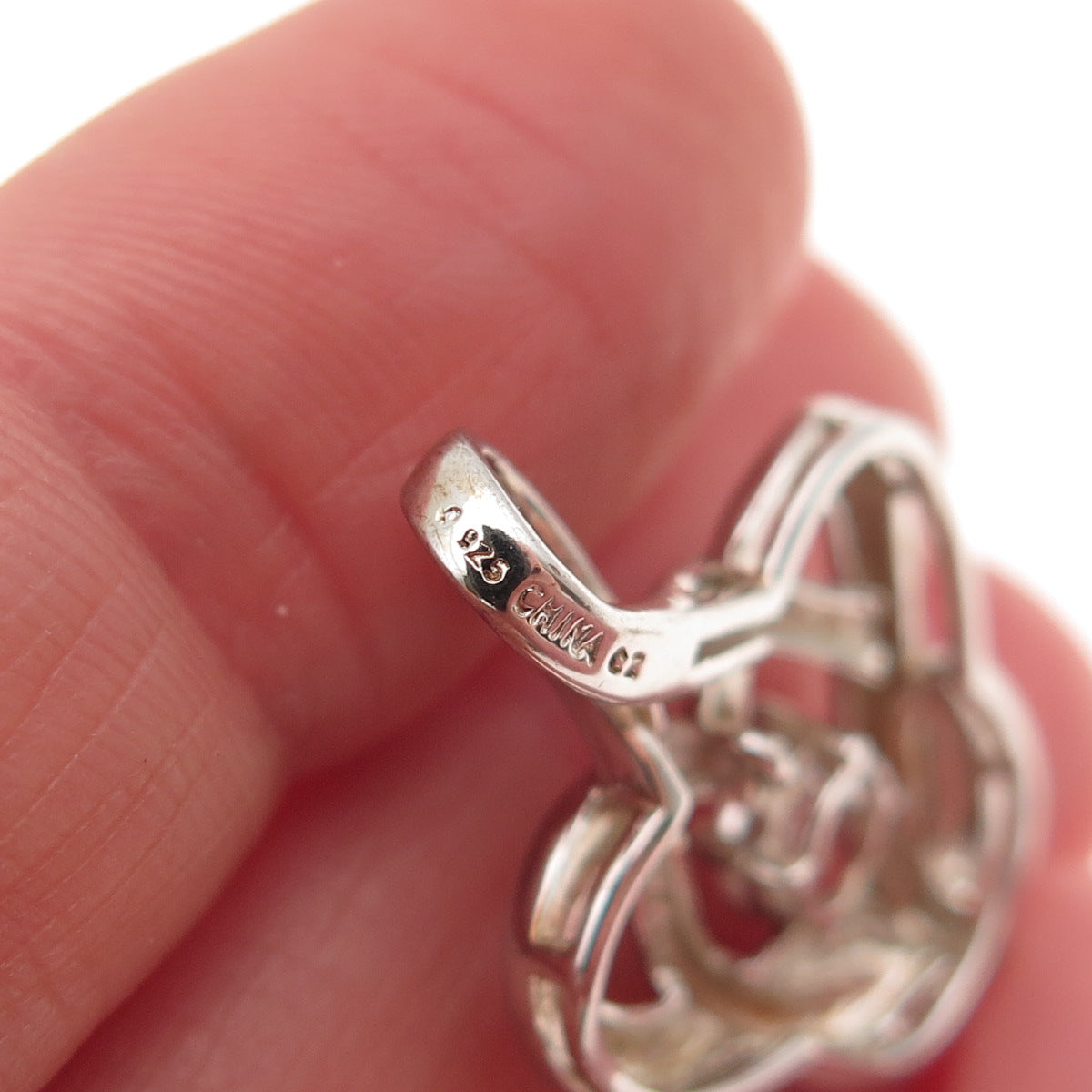925 Sterling Silver Round-Cut C Z Infinity Heart Charm Pendant