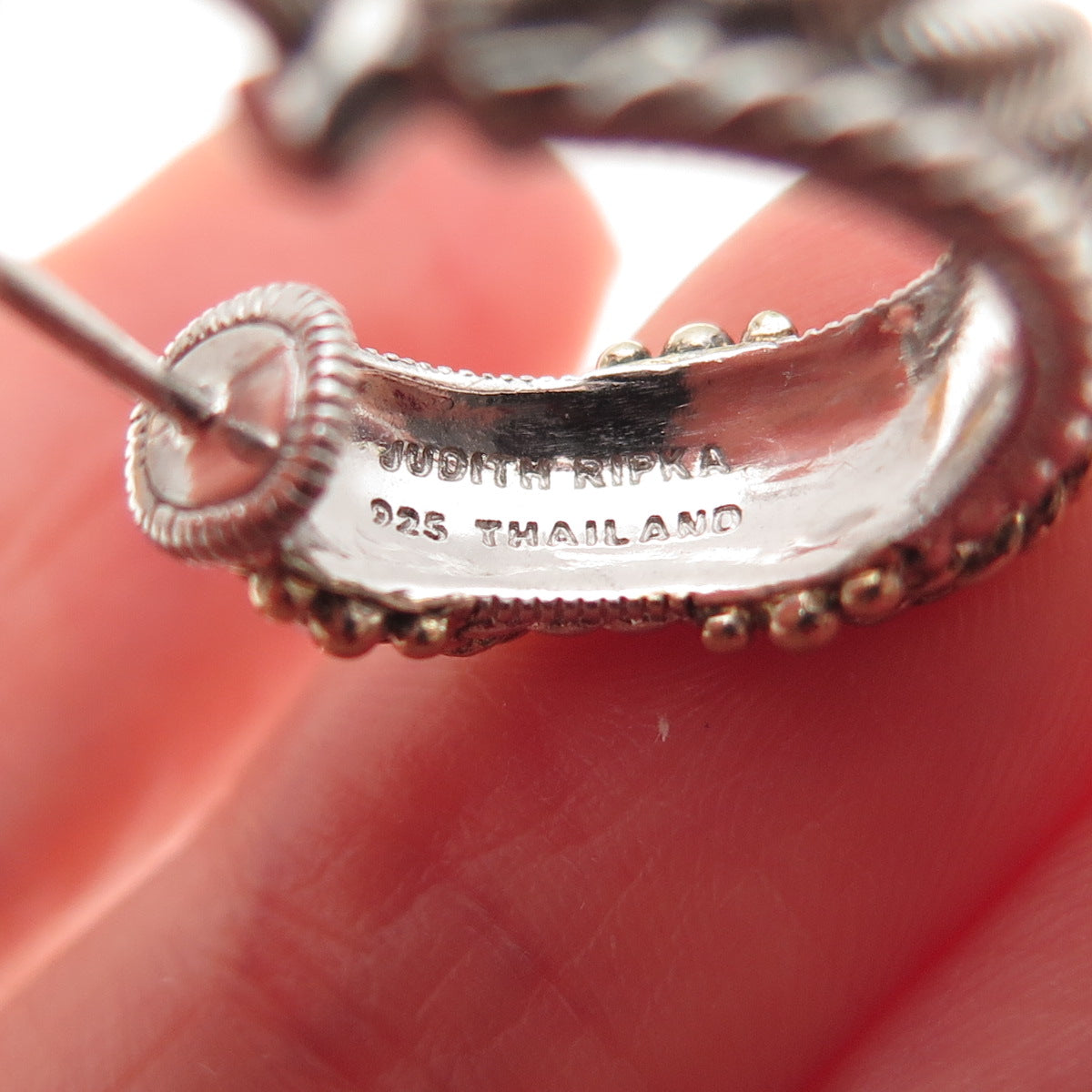 JUDITH RIPKA 925 Sterling Silver 2-Tone Roped Omega Back Hoop Earrings