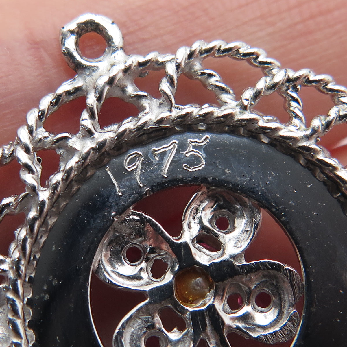 MARK MERCY Sterling Silver Vintage Faux Pearl Rhinestone Happy Birthday Pendant