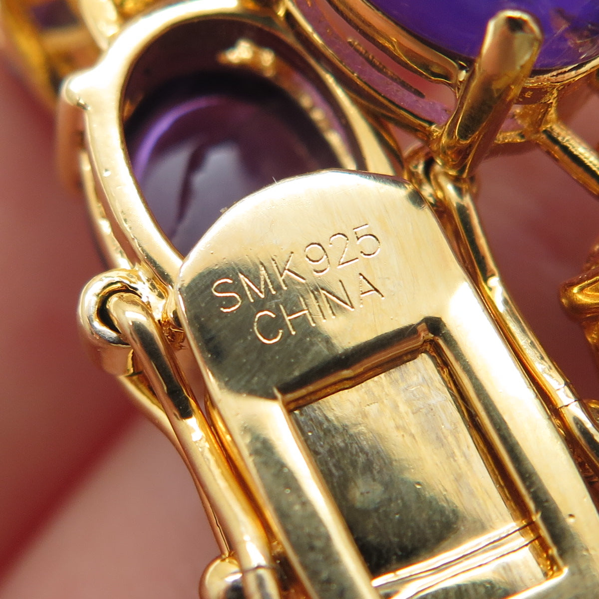 925 Sterling Silver Gold Plated Real Cabochon Amethyst Bracelet 8.25"