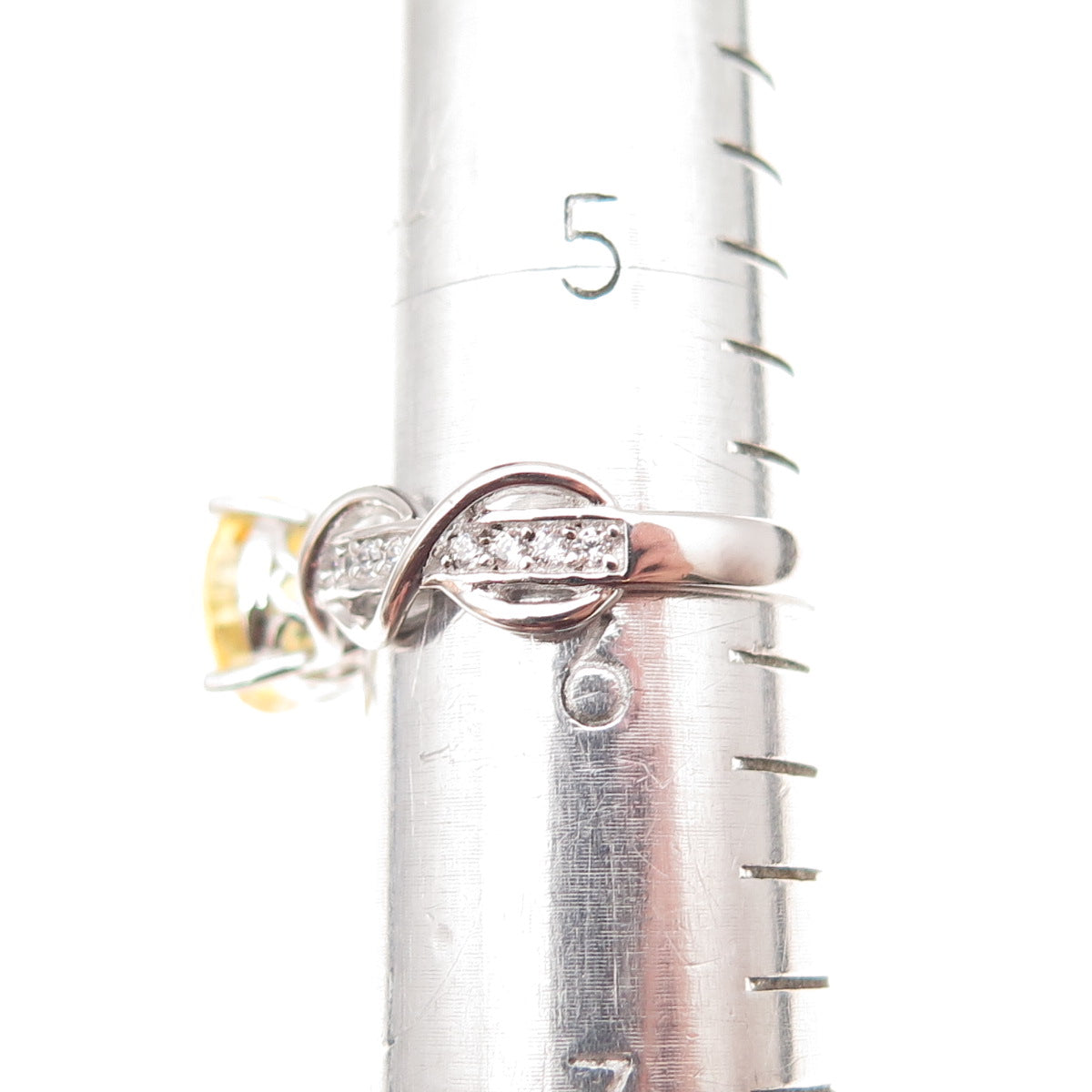 Key Star 925 Sterling Silver Round-Cut Canary & White C Z Ring Size 6