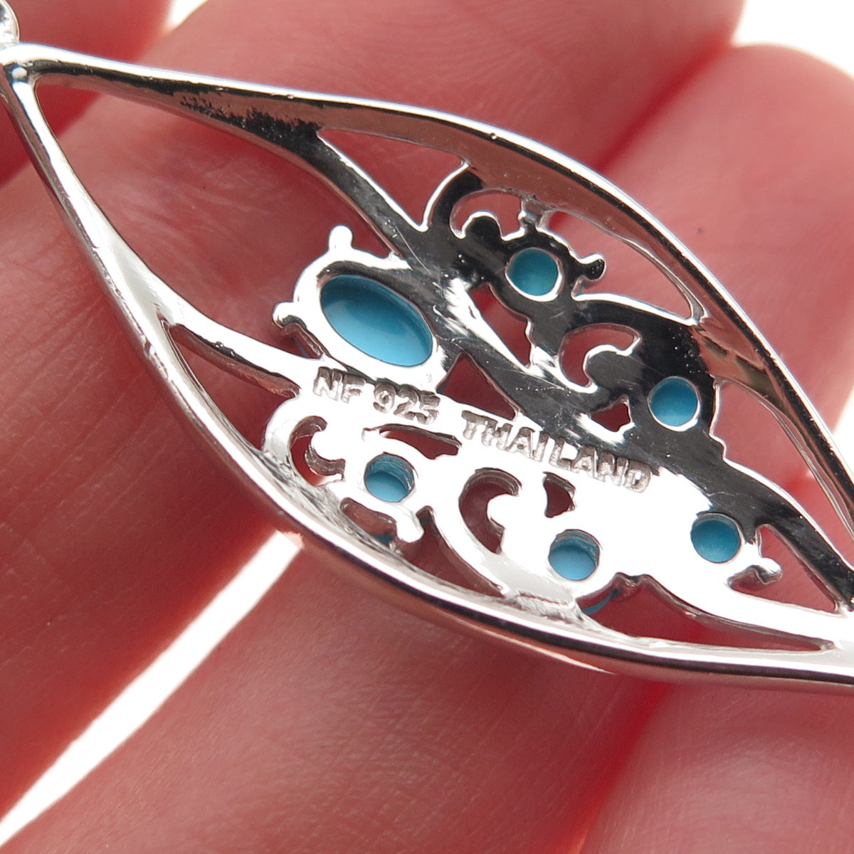 Chapal Zenray 925 Sterling Silver Real Turquoise Floral Dangle Earrings