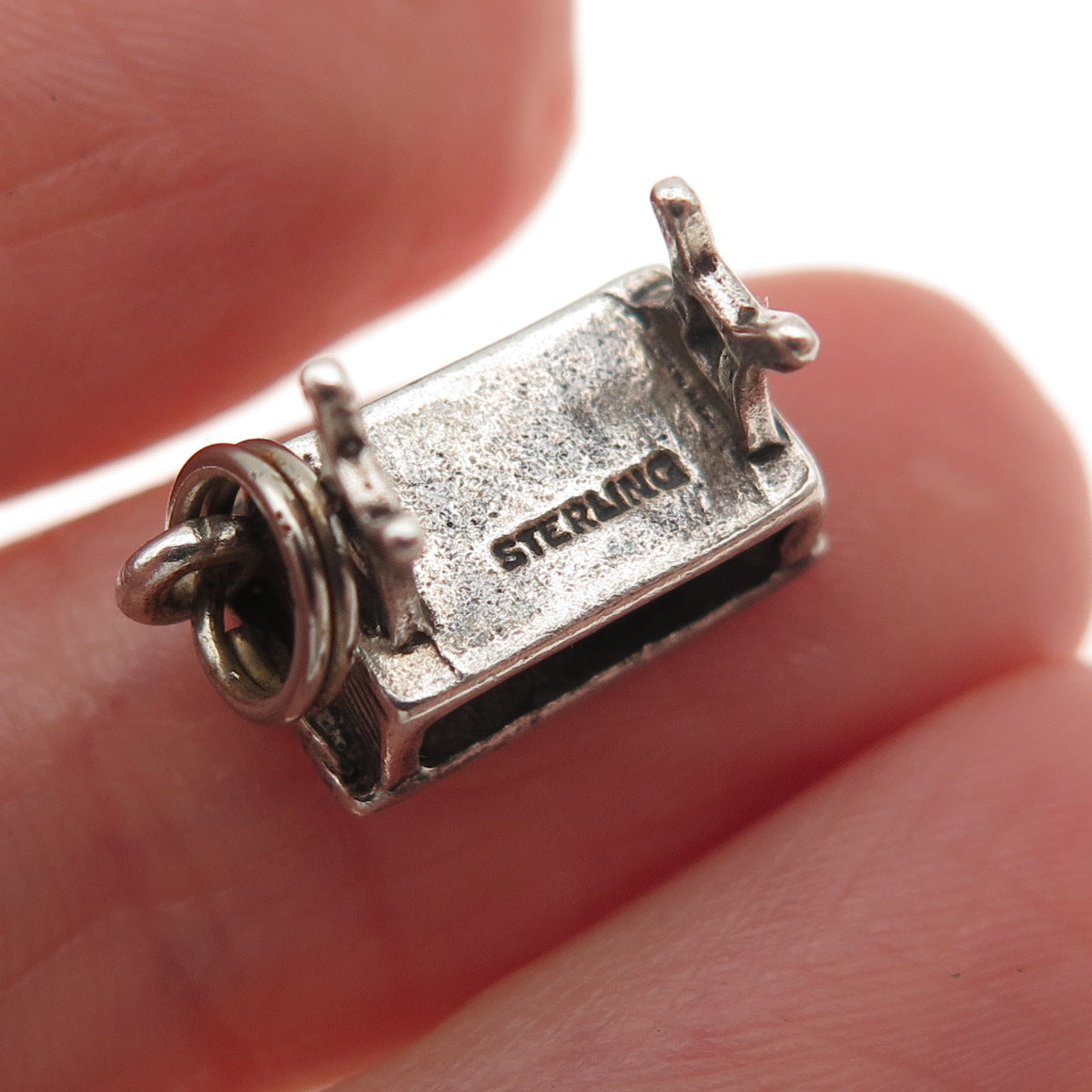 925 Sterling Silver Vintage School Desk Oxidized 3D Mini Charm Pendant
