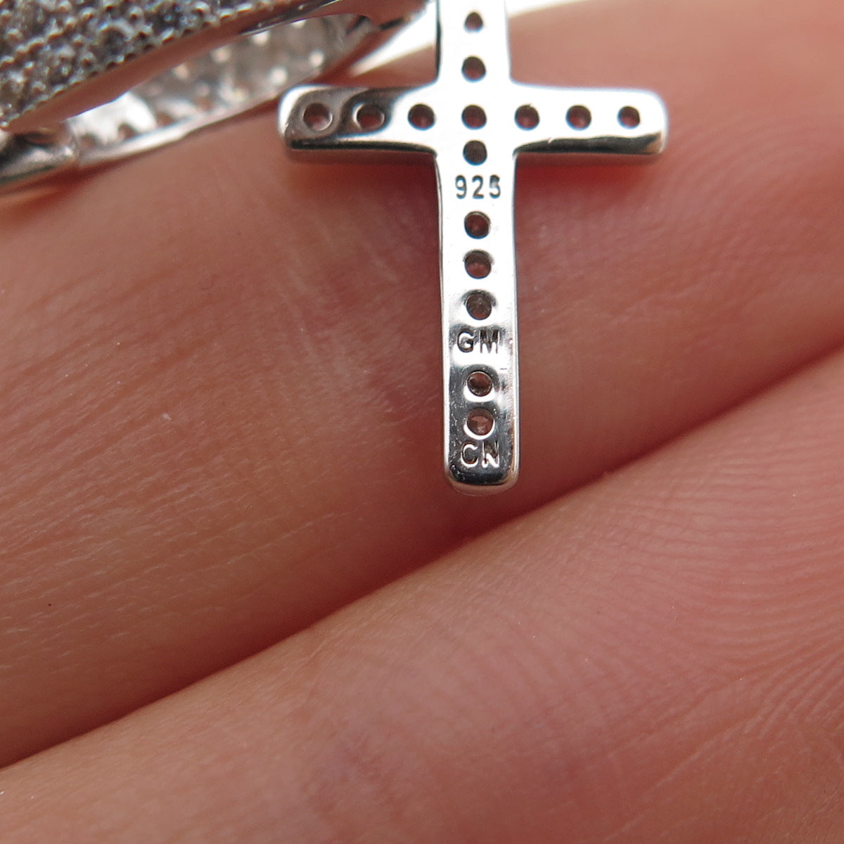 925 Sterling Silver Round-Cut C Z Dangle Cross Hoop Earrings