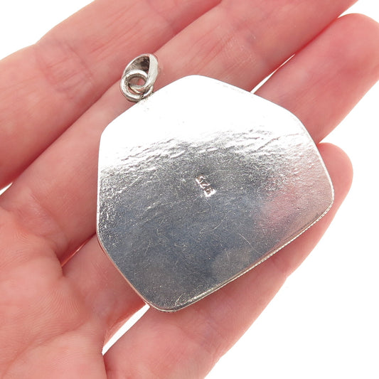 925 Sterling Silver Vintage Real Coral Floral Oxidized Pendant