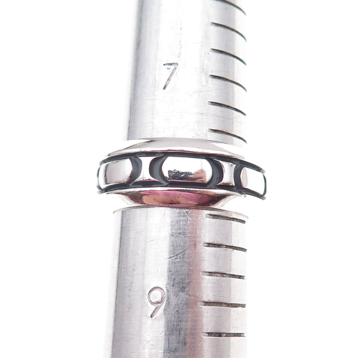 925 Sterling Silver Vintage Mexico Modernist Oval-Link Band Ring Size 8.25