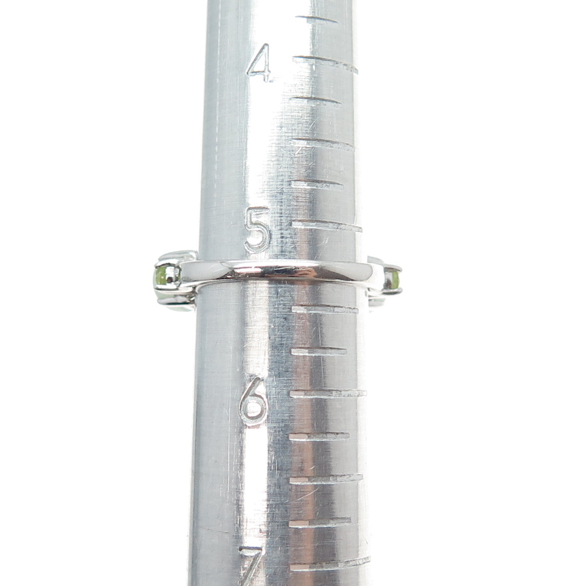 925 Sterling Silver Real Cabochon Jade & Round-Cut Peridot Ring Size 5.25