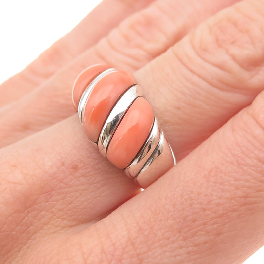 Kabana 925 Sterling Silver Vintage Real Peach Coral Cocoon Ring Size 6.5
