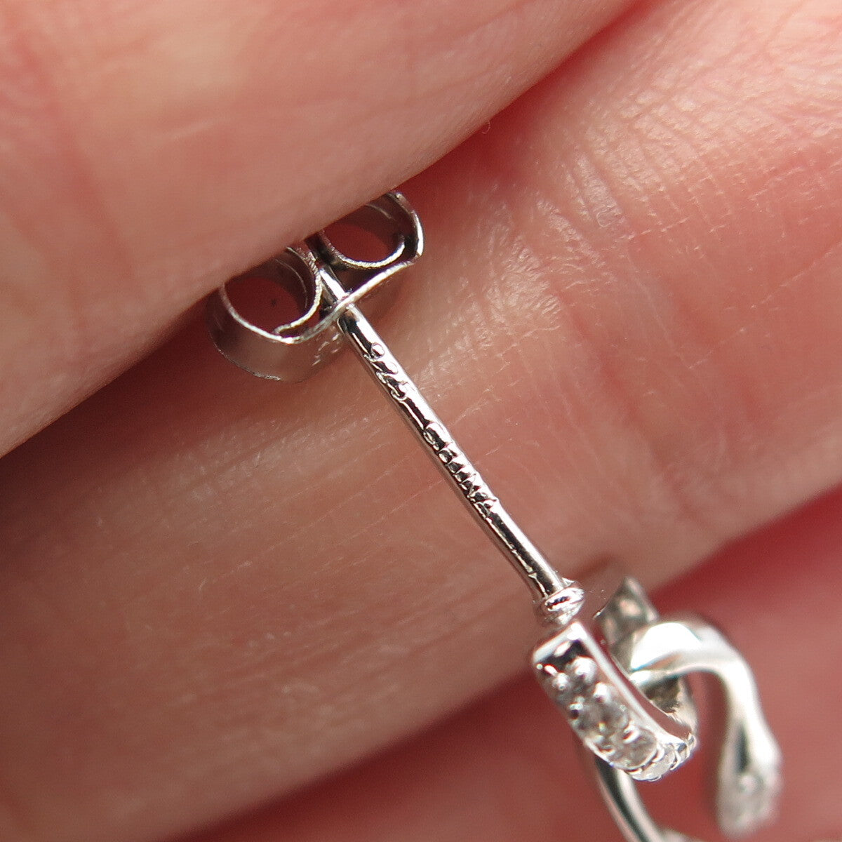 925 Sterling Silver Round-Cut C Z Feather Dangling Earrings