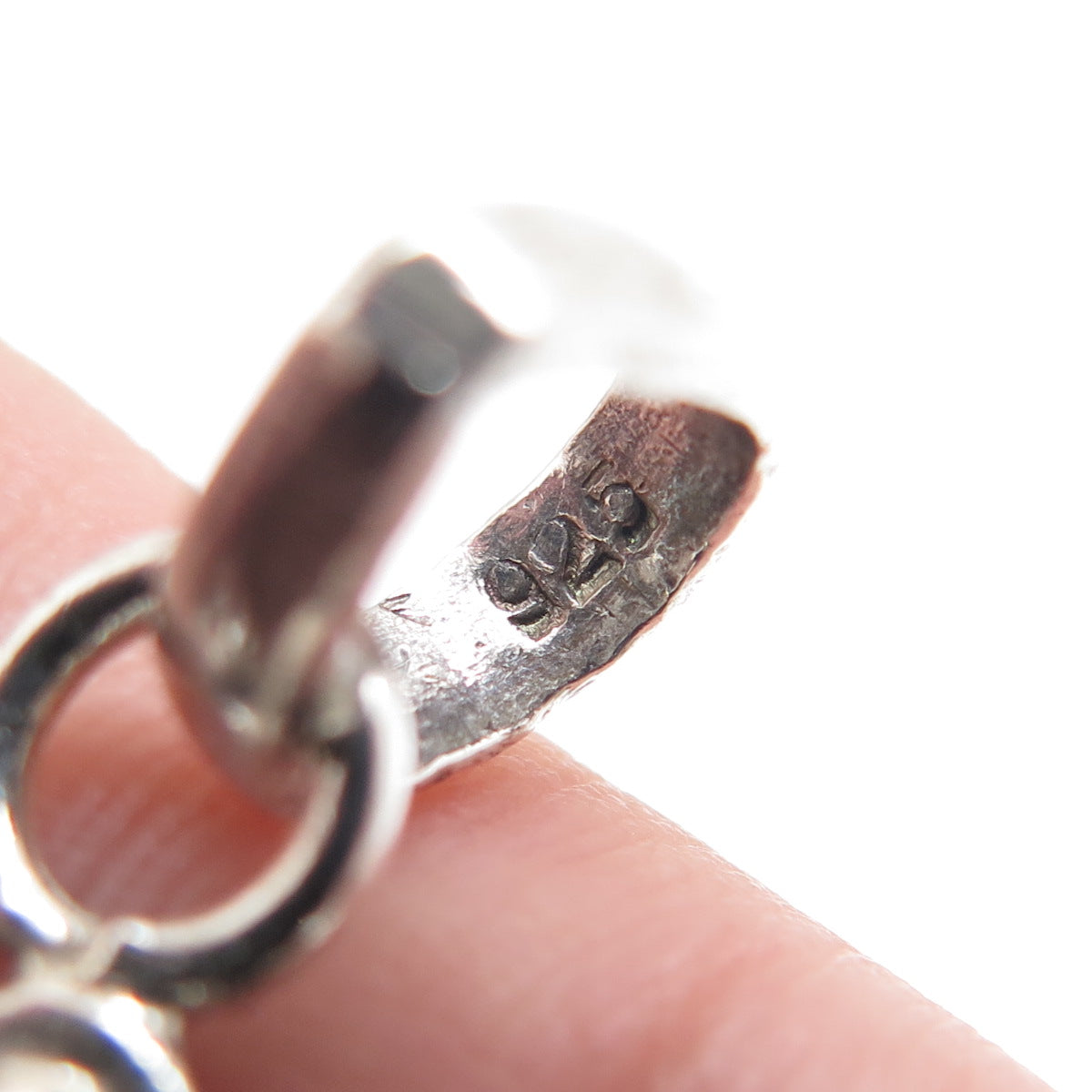 925 Sterling Silver Vintage Real Clear Quartz Beaded Oxidized Charm Pendant