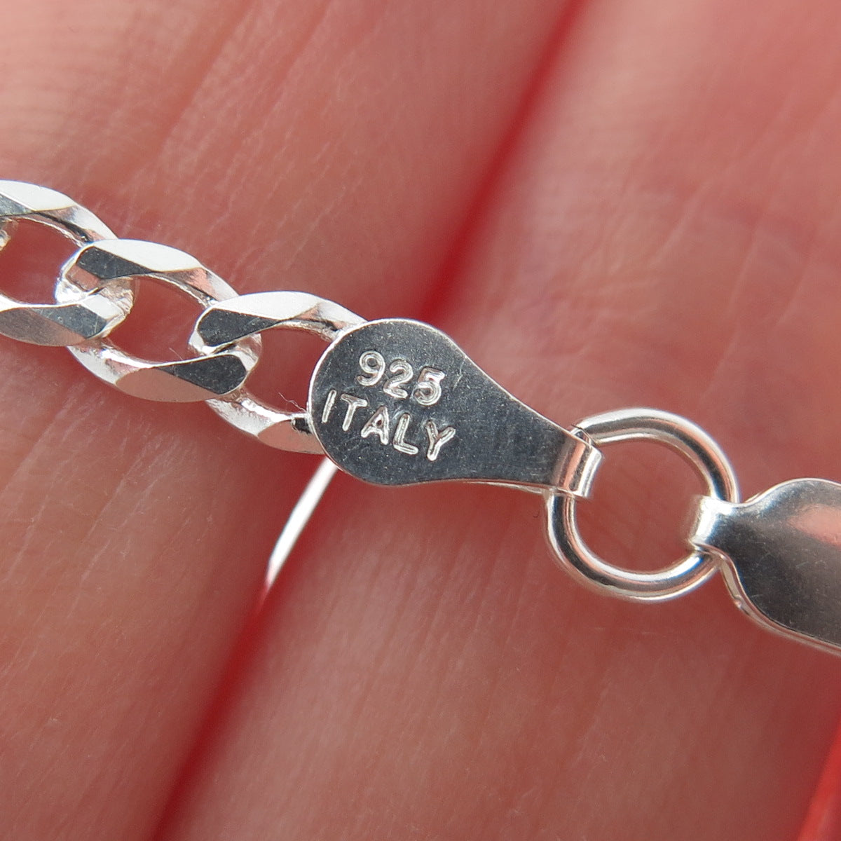 P. LUX 925 Sterling Silver Italy Diamond-Cut Flat Curb Link Bracelet 7"