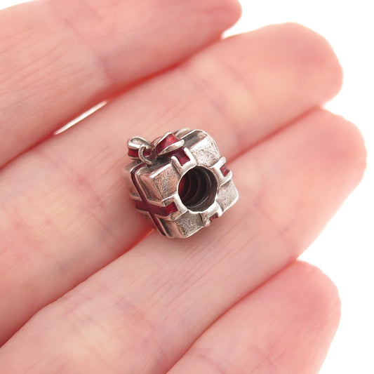 Pandora 925 Sterling Silver Enamel Present Gift Box Slide Bead Charm