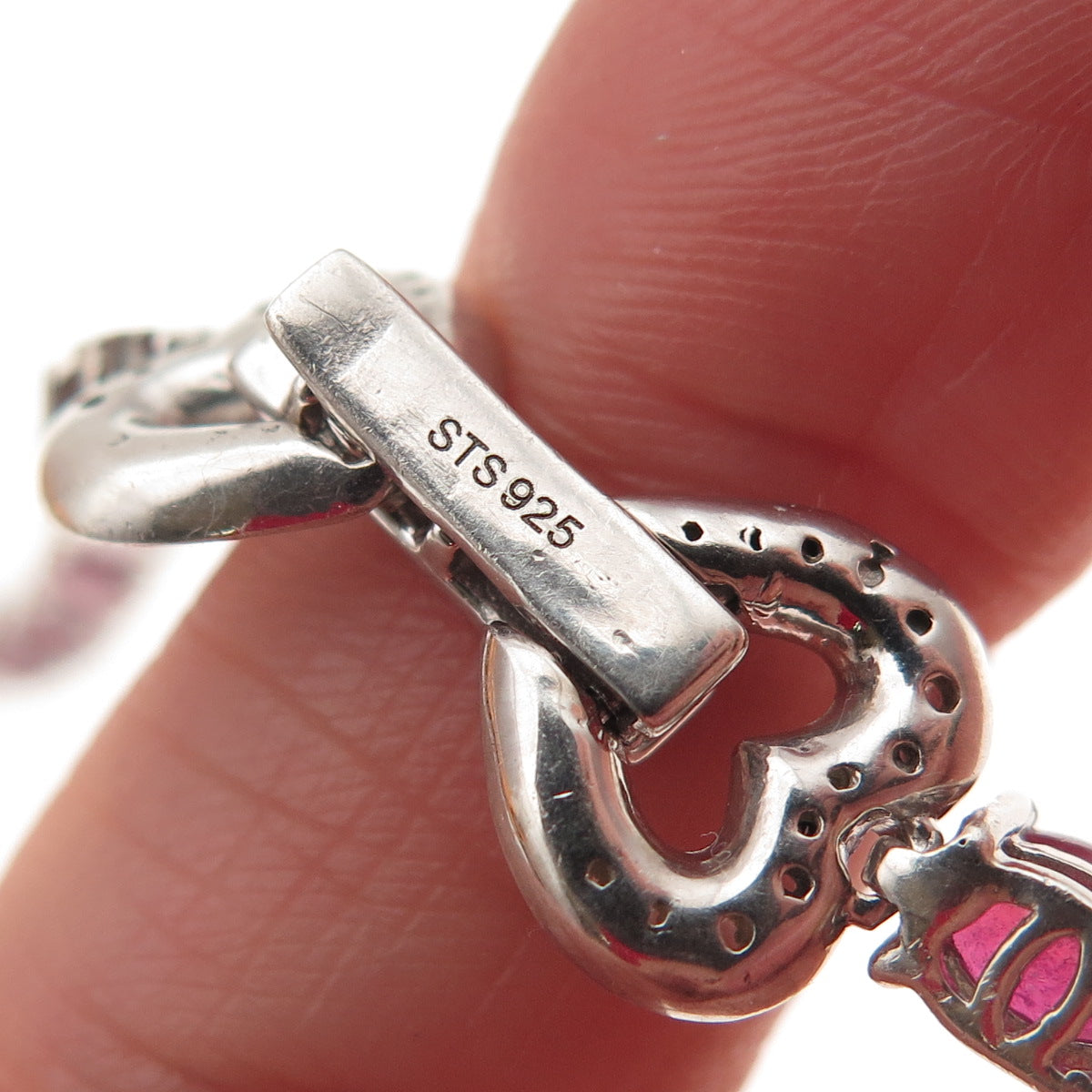 Chuck Clemency 925 Sterling Silver Real Ruby & White Topaz Chain Necklace 18"