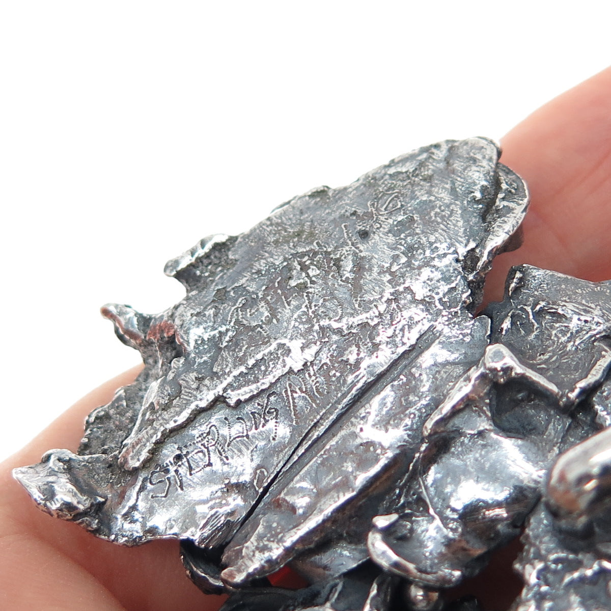 925 Sterling Silver Vintage Meteorite-Style Solid 57.7g Oxidized Slide Pendant