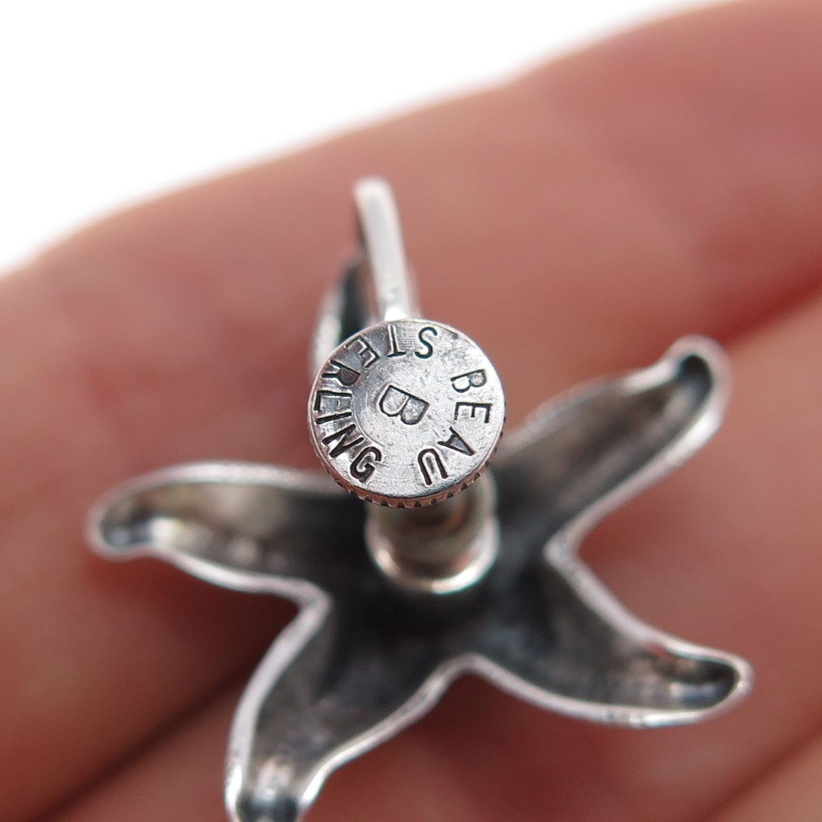 BEAU 925 Sterling Silver Antique Art Deco Starfish Oxidized Screw Back Earrings