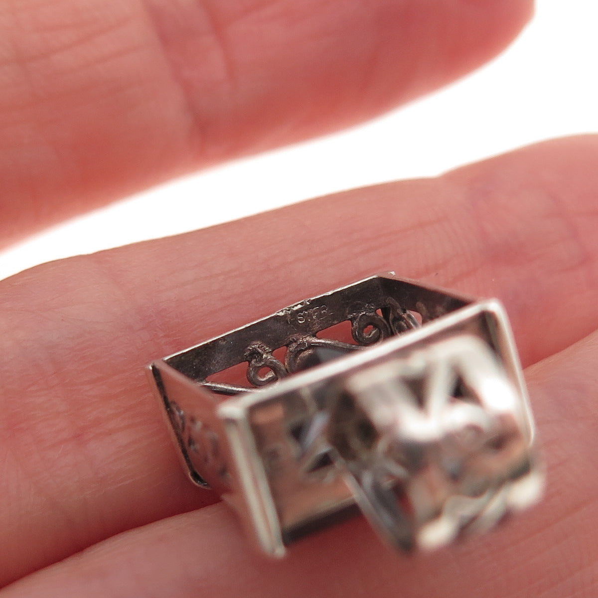925 Sterling Silver Vintage Real Princess-Cut Red Garnet Mini Charm Pendant