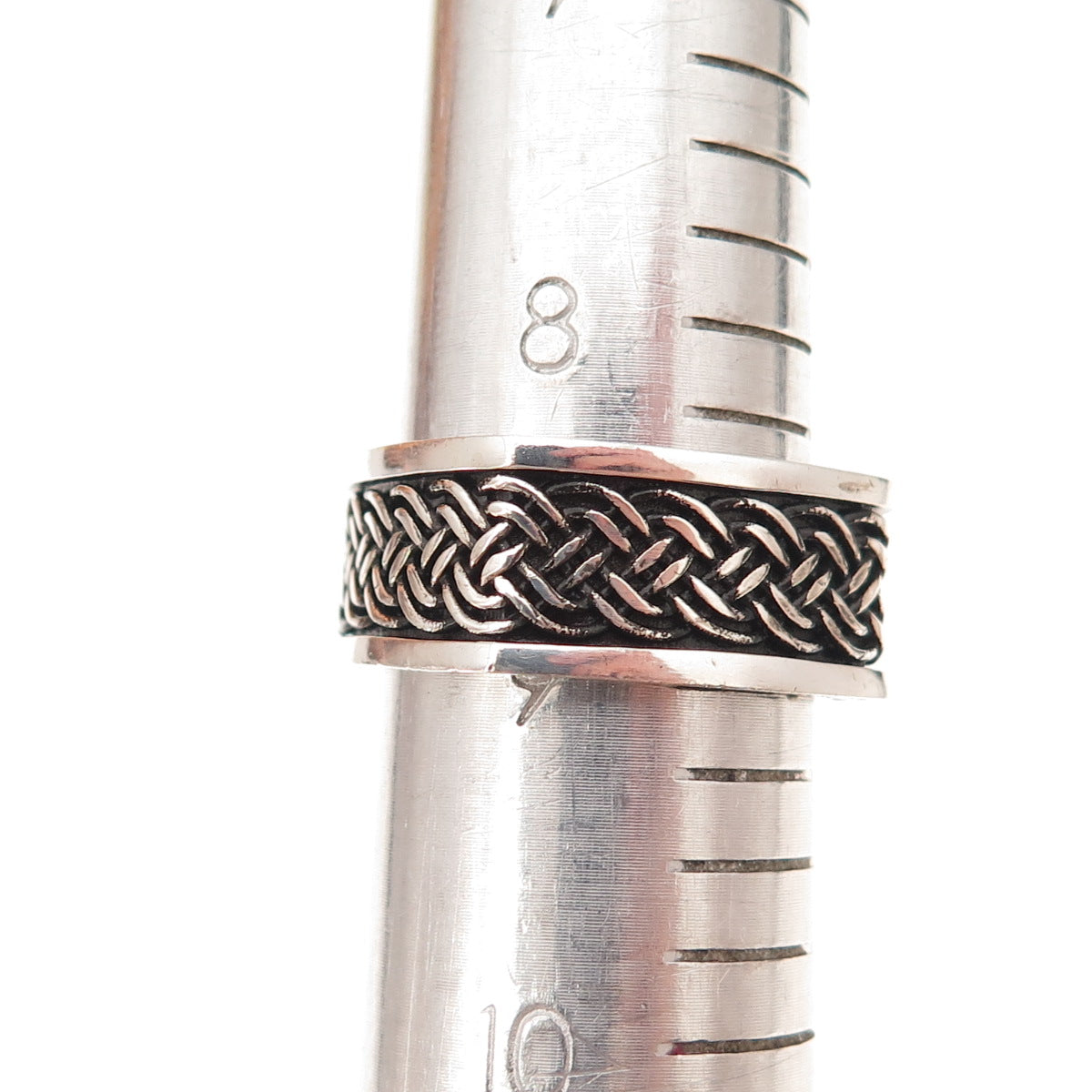 925 Sterling Silver Vintage Braided Oxidized Square Band Ring Size 9