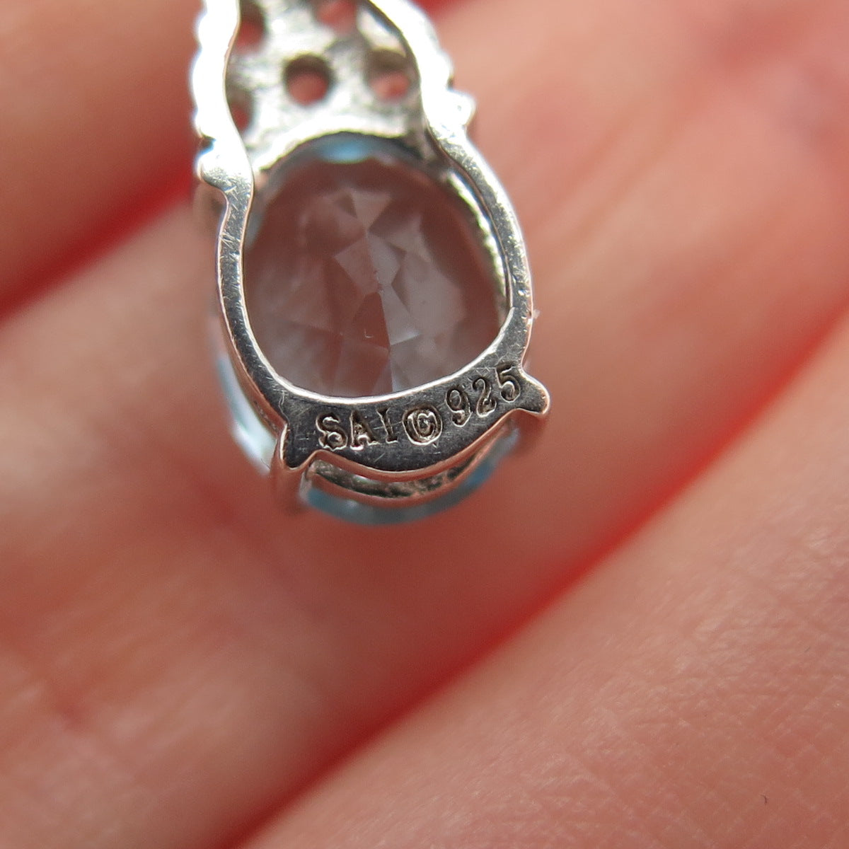 SAI 925 Sterling Silver Real Blue & White Topaz Minimalist Slide Charm Pendant