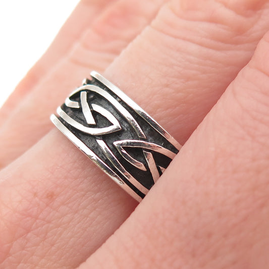 925 Sterling Silver Vintage Celtic Knot Oxidized Band Ring Size 7.5