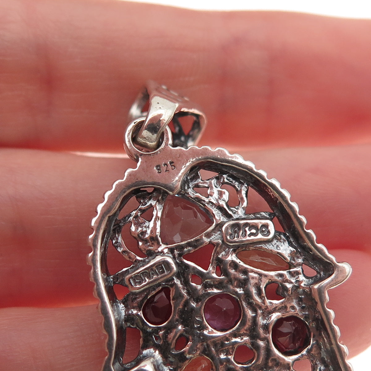 Didae 925 Sterling Silver Vintage Real Multi-Gem Hamsa Amulet Charm Pendant