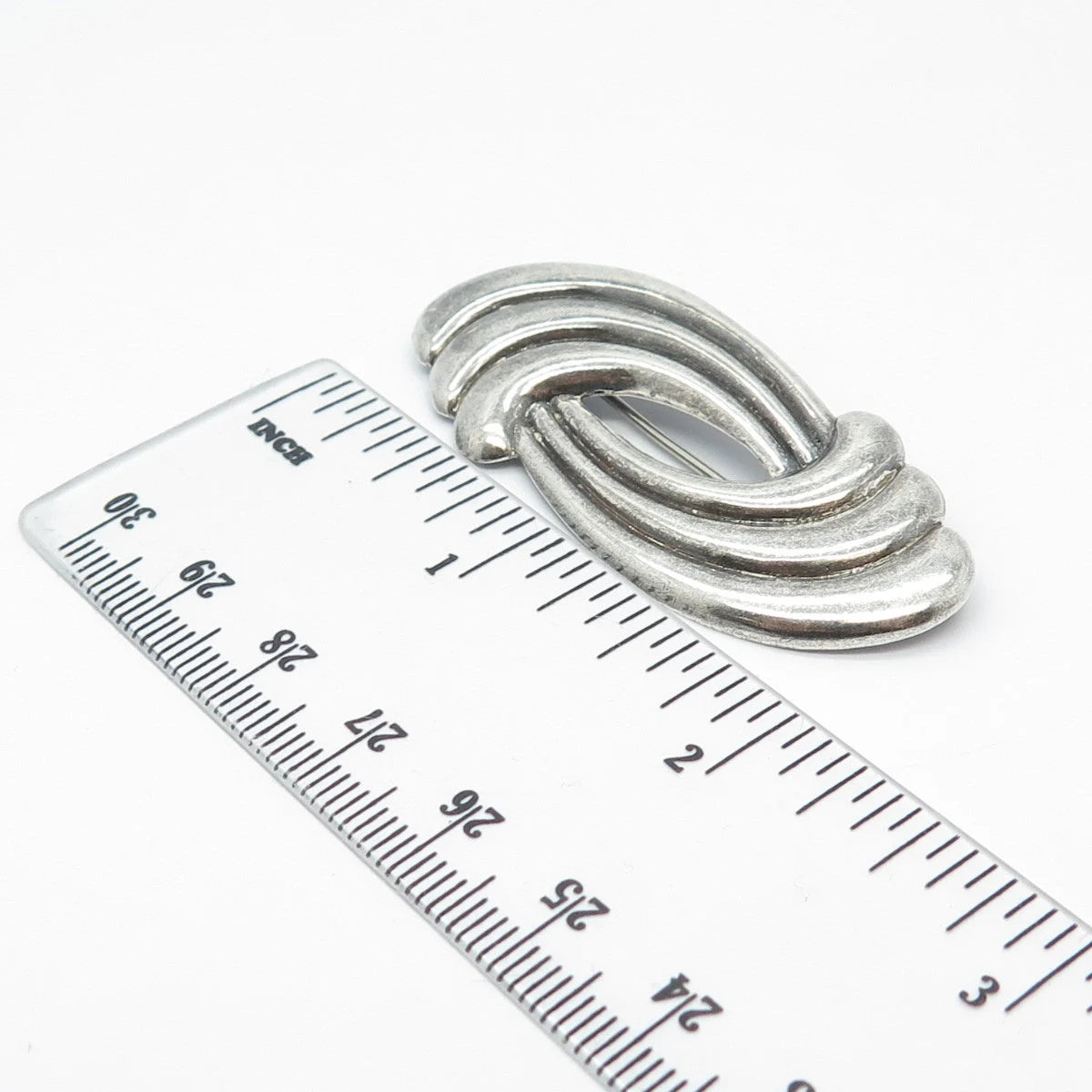 925 Sterling Silver Vintage Ribbed Modernist Pin Brooch