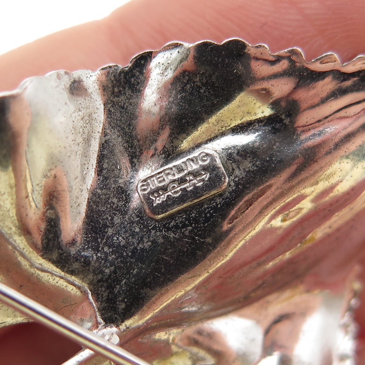 CARL ART 925 Sterling Silver Vintage Real Tahitian Pearl Floral Leaf Pin Brooch