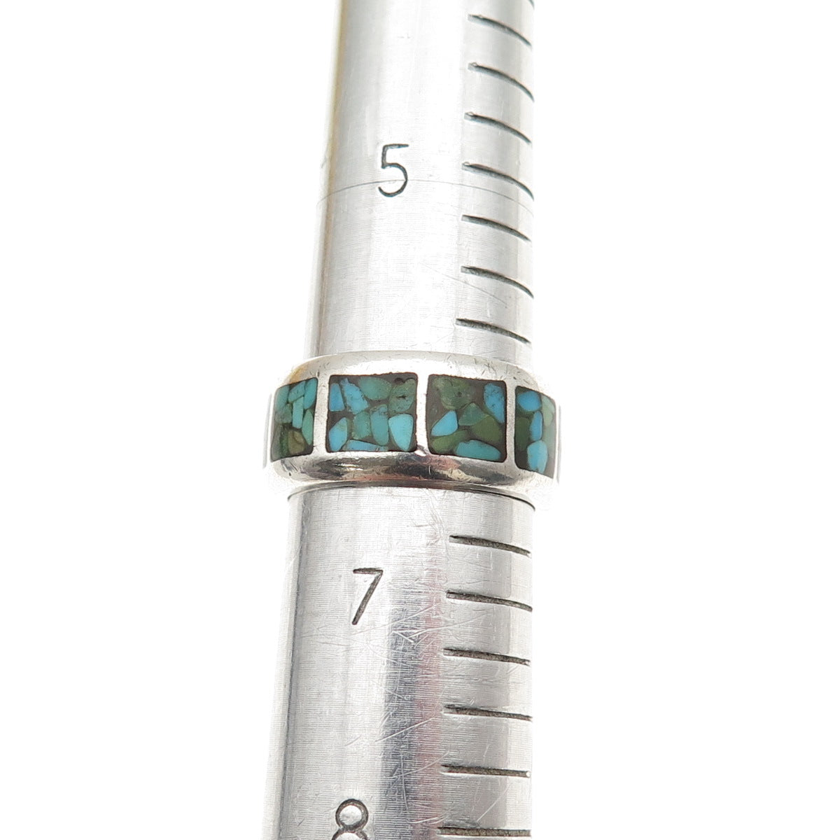Old Pawn Sterling Silver Vintage Southwestern Turquoise Inlay Band Ring Size 6.5