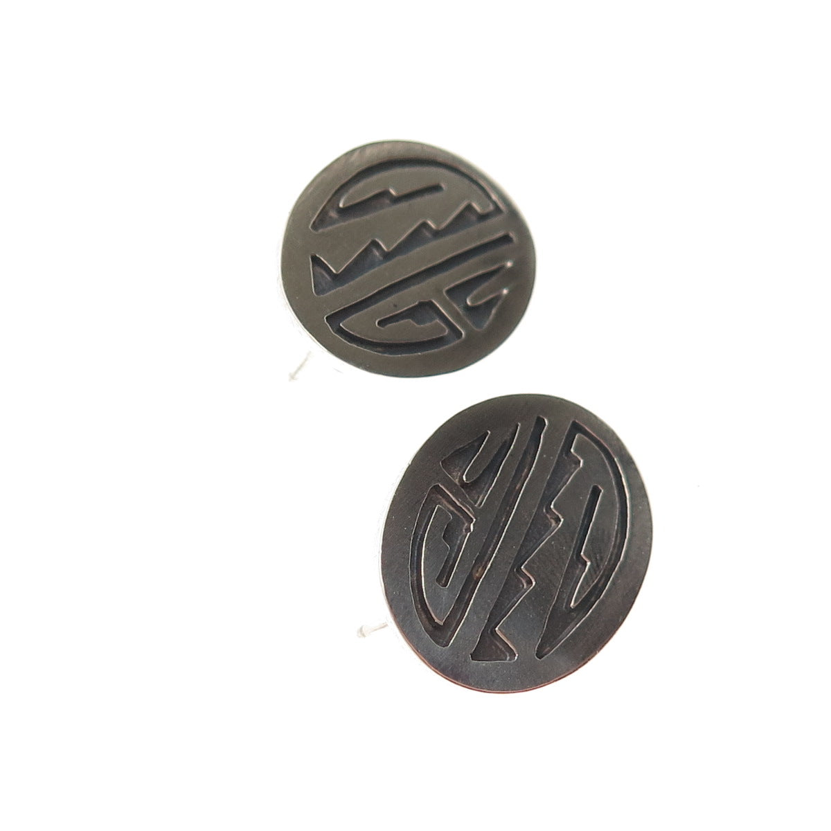 Old Pawn 925 Sterling Silver Vintage Southwestern Oxidized Tribal Earrings