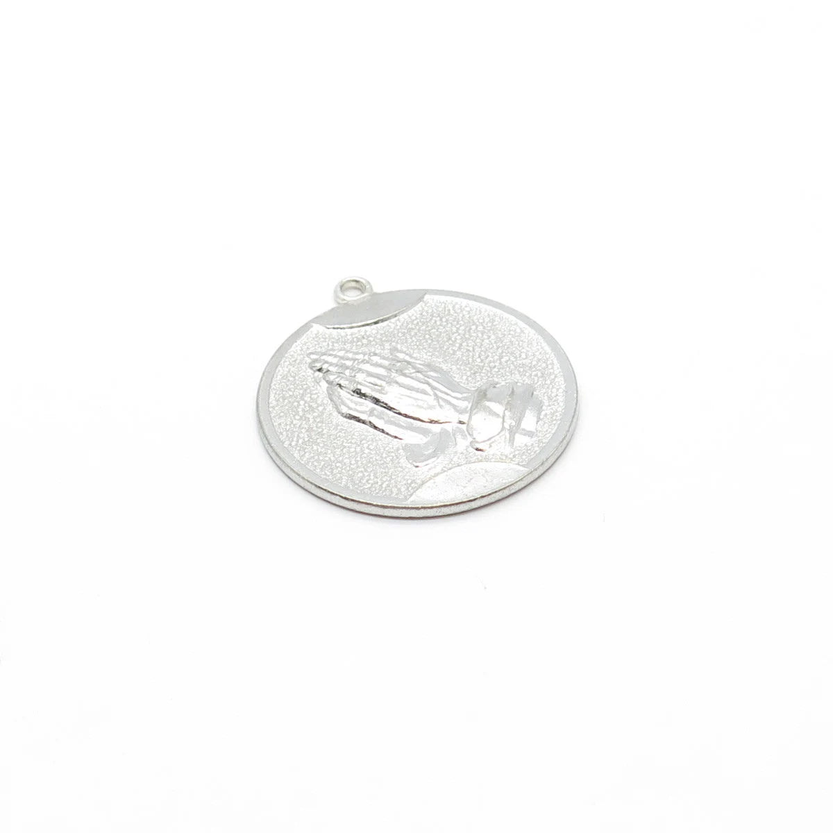 925 Sterling Silver Vintage TC Hands In Prayer Textured Round Pendant