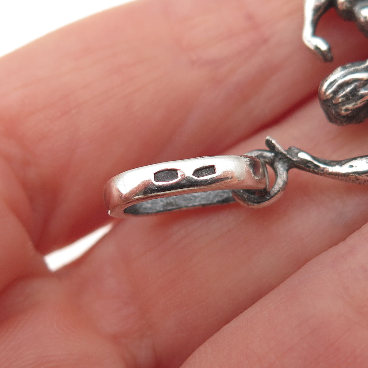 925 Sterling Silver Vintage European Bodybuilder Oxidized 3D Charm Pendant