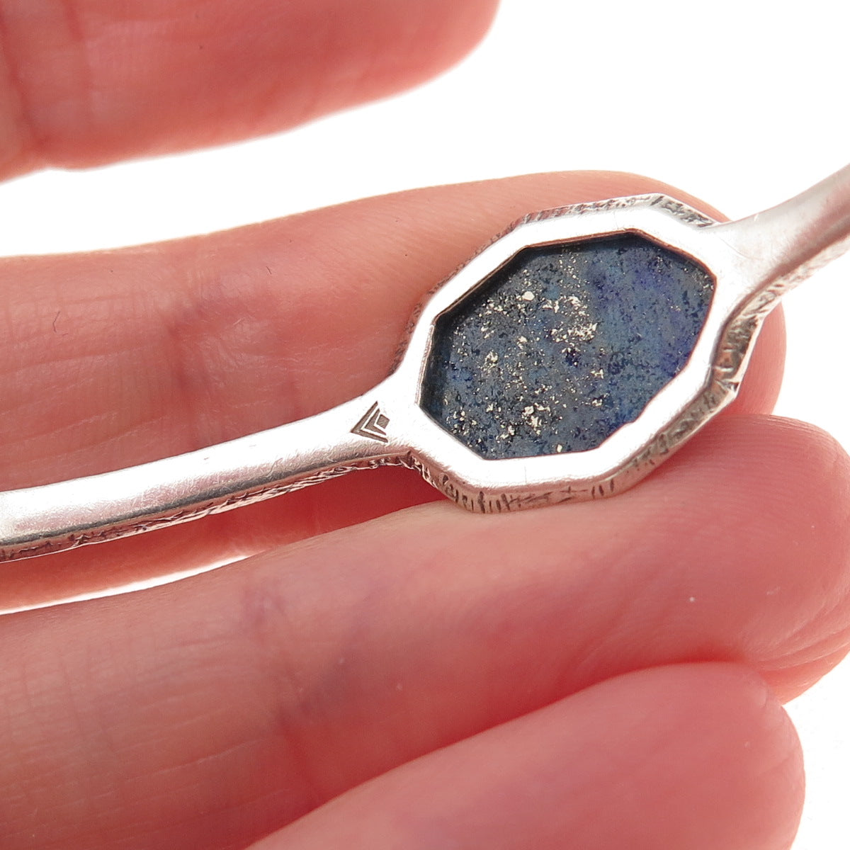 Silpada Sterling Silver Vintage Chalcedony Lapis Starry Night Bangle Bracelet 8"