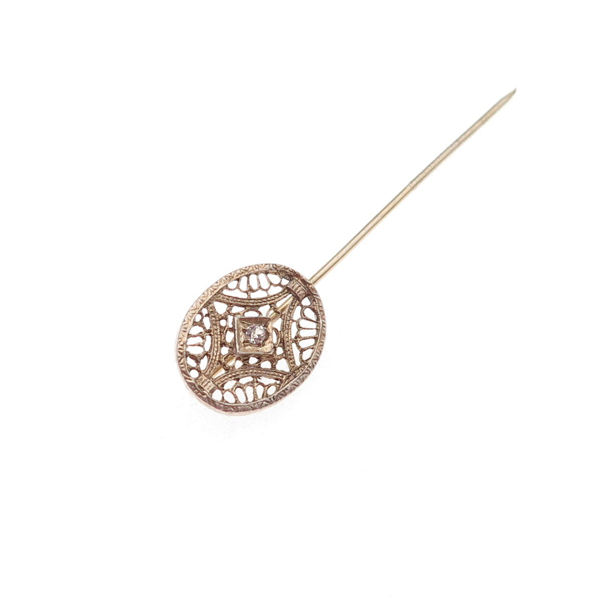 925 Sterling Silver Gold Plated Antique Art Deco Rhinestone Filigree Lapel Pin