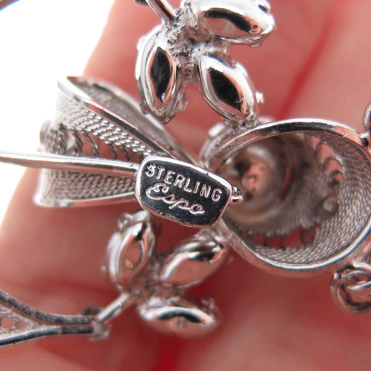 ESPO JOSEPH ESPOSITO Sterling Silver Antique Real Pearl Rhinestone Necklace 16"