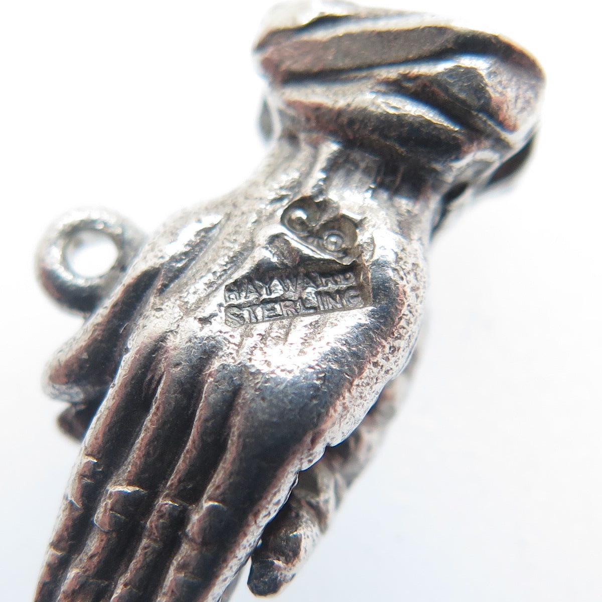 HAYWARD 925 Sterling Antique Stanhope Prayer Hands Oxidized Minimalist Pendant