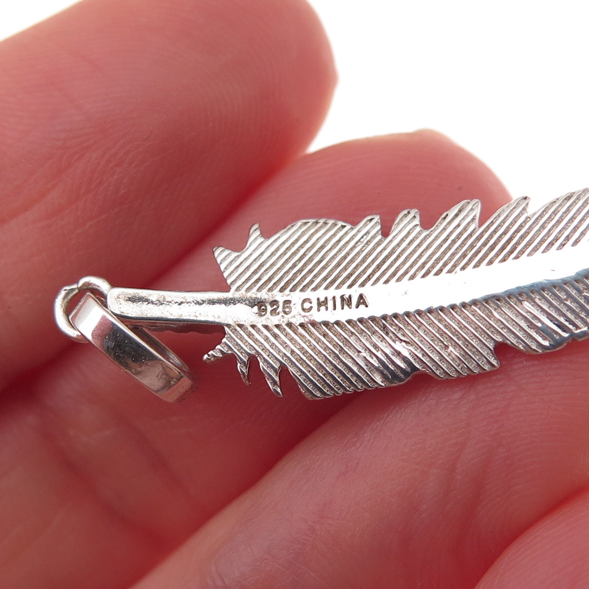 925 Sterling Silver Round-Cut C Z Feather Charm Pendant