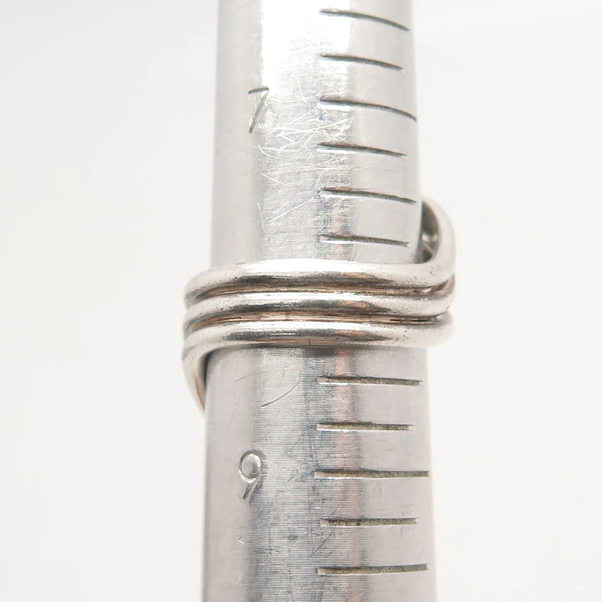 925 Sterling Silver Vintage Wavy Triple-Bar Ring Size 8.25