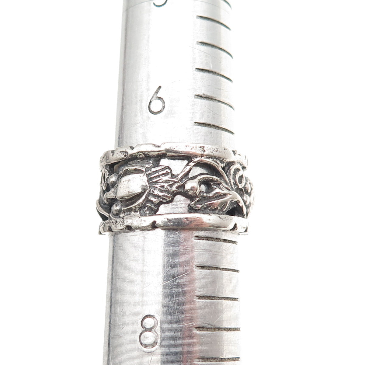 925 Sterling Silver Antique Art Deco Floral Oxidized Band Ring Size 7.25