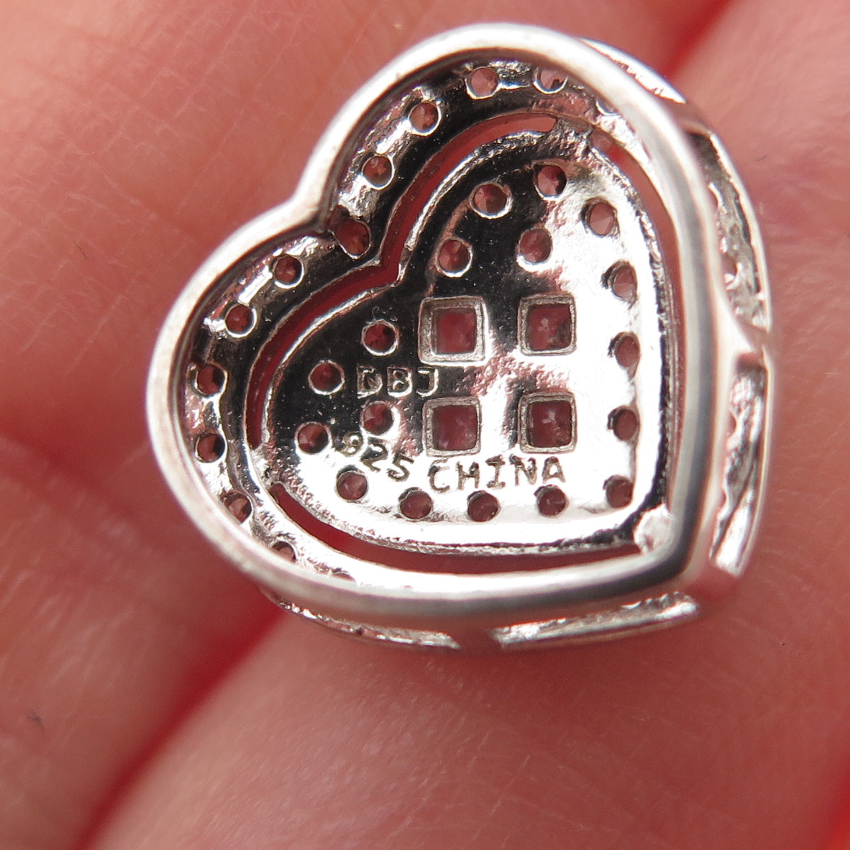 DEE BERKLE 925 Sterling Silver Round & Princess-Cut C Z Heart Mini Slide Pendant