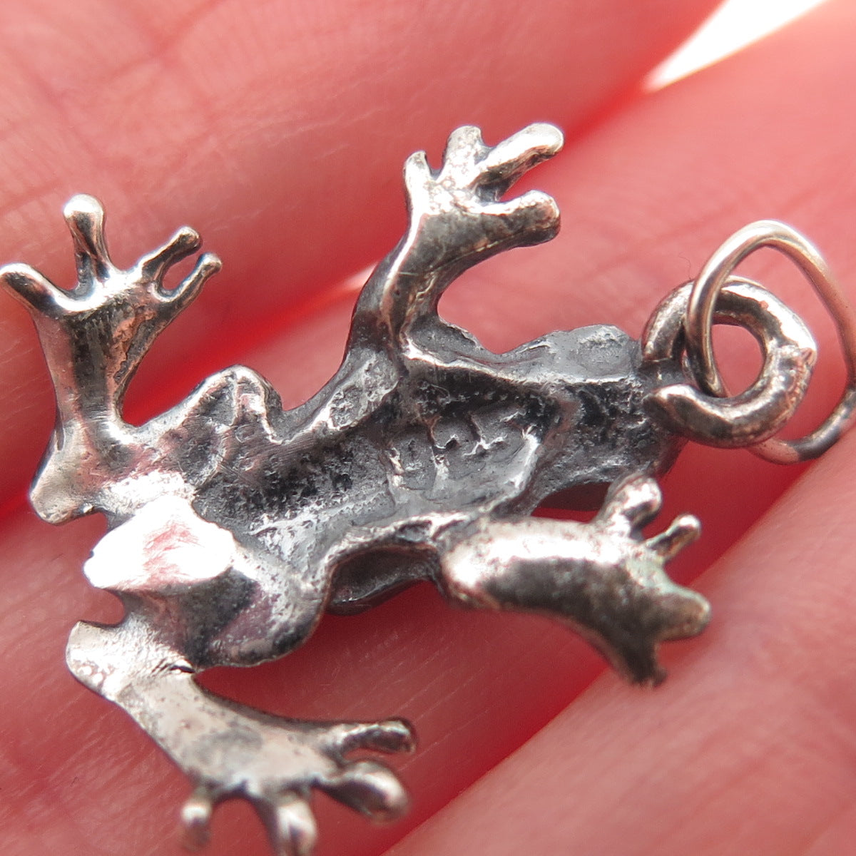 925 Sterling Silver Vintage Frog Good Luck Oxidized 3D Mini Charm Pendant