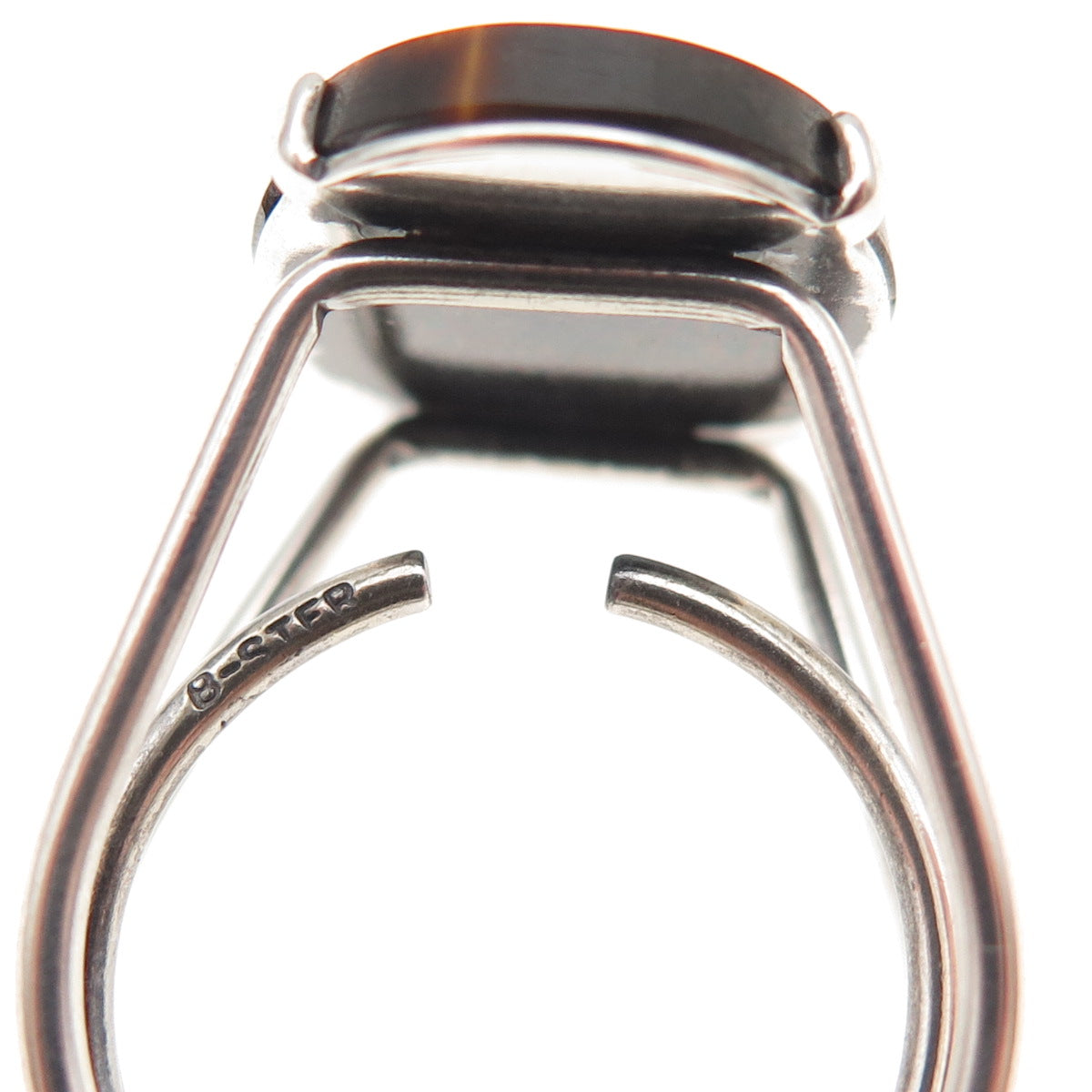 Beau Sterling Silver Vintage Real Tiger Eye Modernist Adjustable Ring Size 7.75