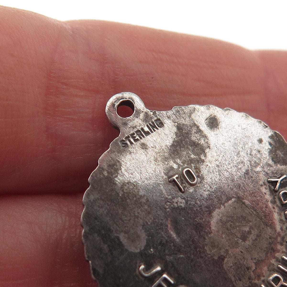 925 Sterling Silver Antique Art Deco Jesus Through Mary Religious Charm Pendant