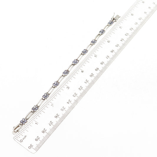 Clyde Duneier 925 Sterling Silver Vintage Real Tanzanite Floral Bracelet 7"